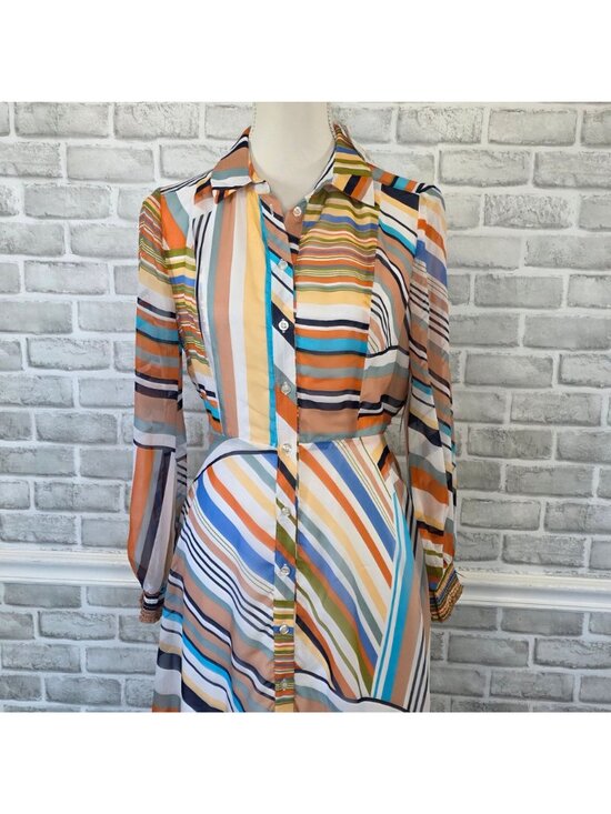 70s Mod Dopamine Dressing NWT New York & Company Multi Stripe Midi XS - Picture 2 of 10